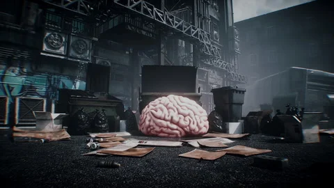 Human brain discarded as obsolete in the age of artificial intelligence Stockbeeldmateriaal 347318612