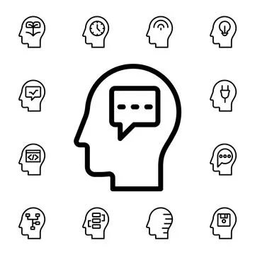 Human, brain, education, chat, bubble flat vector icon in mind process pack Stock Illustration