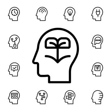Human, brain, education, idea, learning flat vector icon in mind process pack Stock Illustration
