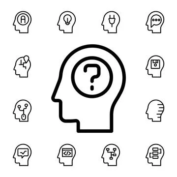 Human, brain, education, learning, question flat vector icon in mind process  Stock Illustration