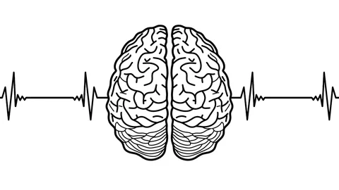 A human brain with an electrocardiogram waveform Stock Footage 307574005