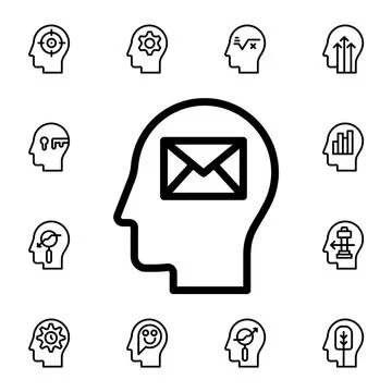 Human, brain, email flat vector icon in mind process pack Stock Illustration