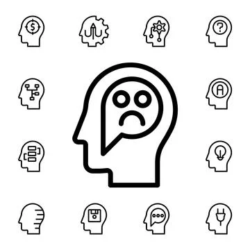 Human, brain, emotion, bad flat vector icon in mind process pack Stock Illustration