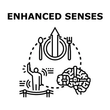 Human brain enhancing cognitive and sensory abilities Stock Illustration