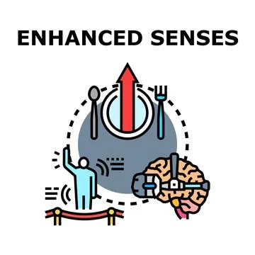 Human brain enhancing cognitive and sensory abilities Stock Illustration