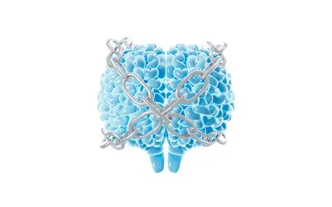 The human brain is entangled in chains, The concept of solidified thinking,.. Stock Photos