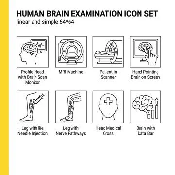 Human Brain Examination Icon Set with Medical Imaging and Healthcare Symbol.. Illustration