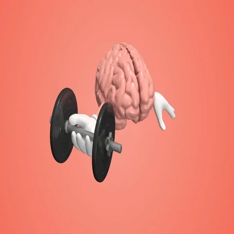 Human brain exercising with dumbbell. Brain training memory concept. Stock Footage 69502559