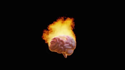 Human brain on fire with realistic flames Stock Footage 327669588