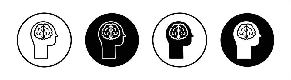 Human brain flat line icon set. Human brain Thin line illustration vector Stock Illustration
