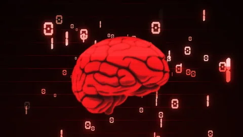 Human brain floating in digital space learning computer information Stock Footage 252680893