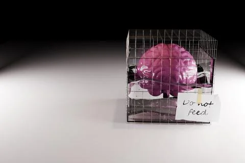 Human brain in fluid locked in a cage Stock Illustration
