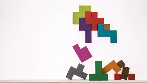 Human brain is folding of multi-colored wooden blocks, stop motion. Stock Footage 87172061