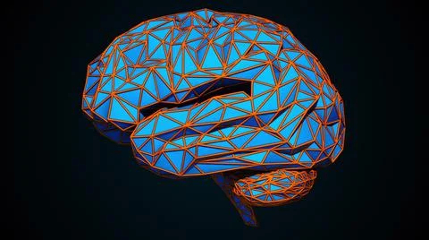 Human brain is formed by a combination of colored triangles, computer generated Stock Illustration