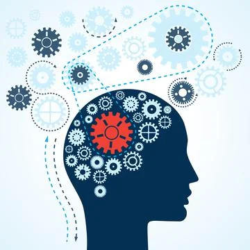 Human brain functioning concept. Human head with gears. Stock Illustration