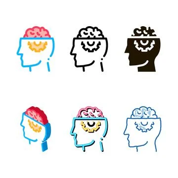 Human brain gear icon forms vector outline イラスト素材