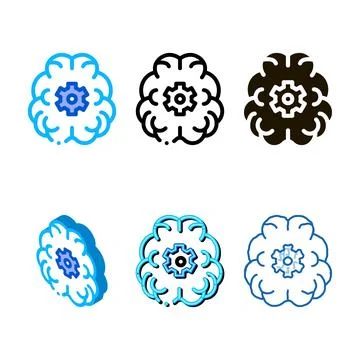 Human brain gear icon vector variety outline Stock Illustration