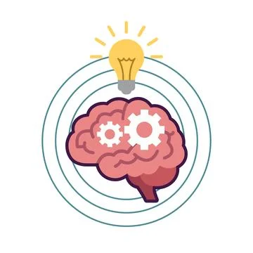 Human brain with gears and lightbulb vector illustration Stock Illustration