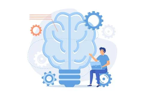 Human brain with gears thinking and users. Creating ideas and thoughts, bra.. Stock Illustration