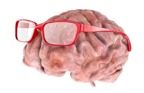 Human Brain with glasses. 3D rendering Human Brain with glasses. 3D render... Stock Photos
