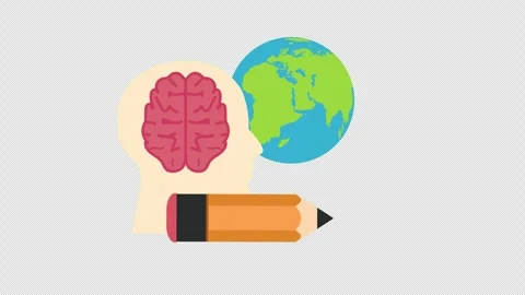 Human Brain with Globe Representing Global Knowledge and Creative Thinking Stock Footage 339780145
