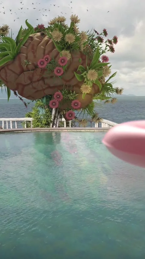 Human Brain Growing Flowers in a Pool Stock Footage 283818801
