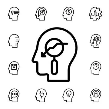 Human, brain, growth, down flat vector icon in mind process pack Illustrazione stock