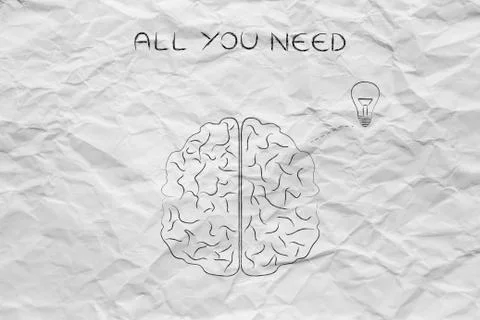 Human brain having an idea (lightbulb), all you need 스톡 일러스트