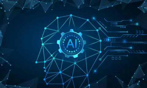 Human Brain Head with Artificial Intelligence (AI), Machine Learning and Cyber Stock Illustration