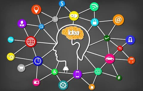 Human brain head creativity icon. sparking idea in business. on blackboard ba Stock Illustration