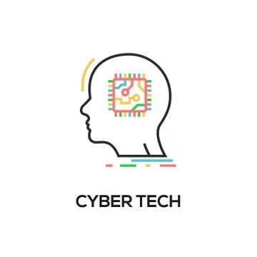 Human brain head digital logo technology. People think tech cyber mind creative Stock Illustration