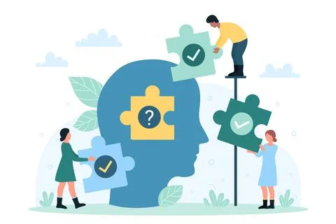 Human brain health, knowledge and tiny people work on ideas and solving business Stock Illustration