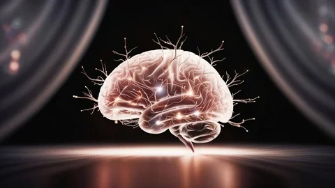 Human brain with highlighted neural pathways and electric activity Video stock 300229122