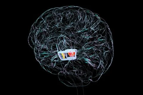 Human brain with highlighted substantia nigra, 3D illustration Ilustración de archivo