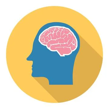 Human brain, human head with brain image isolated on yellow background. Illustrazione stock
