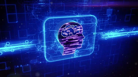Human brain icon on abstract blue background Stock Footage 63461919