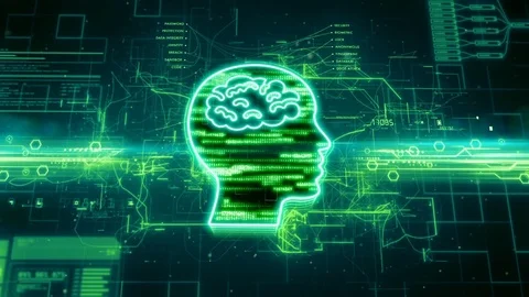 Human brain icon on abstract green background Stock Footage 72685996