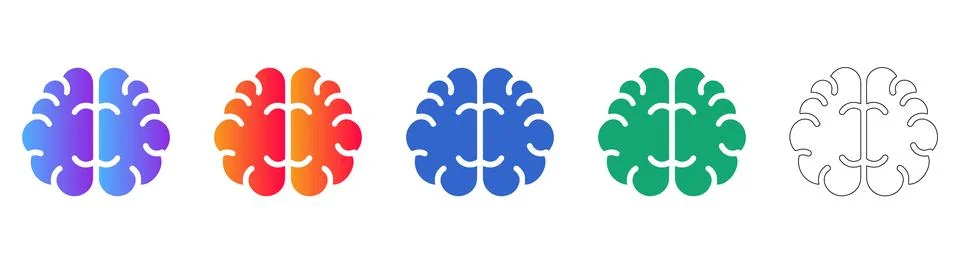 Human Brain Icon Set: Intelligence, Creativity, and Cognitive Function Stock Illustration