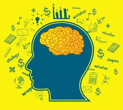 Human brain icon silhouette head with multiple infographic Luminou sparking i Stock Illustration