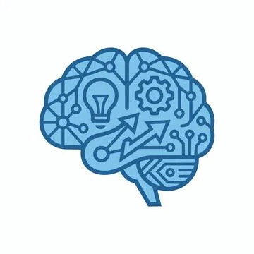Human brain icon with technology gears and lightbulb innovation symbols Stock Illustration