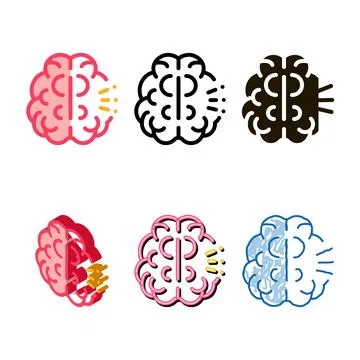 Human brain icon vector outline pack Stock Illustration
