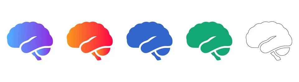 Human Brain Icons Representing Intelligence and Cognitive Function Stock Illustration