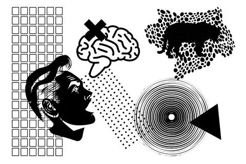 Human brain idea concept collage modern background Stock-Illustration