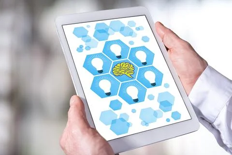 Human brain ideas concept on a tablet Stock-Fotos