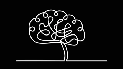 Human brain illustration self drawing animation. Line art. Luma matte, alpha cha Stock Footage 235966506