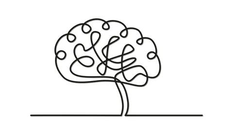 Human brain illustration self drawing animation. Line art. Luma matte Stock Footage 235966553