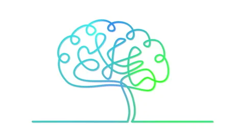 Human brain illustration self drawing animation. Luma matte, blue green Stock Footage 235966568