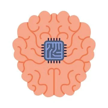 Human Brain with Implanted Chip as Future Nanotechnology Vector Illustration Stock Illustration