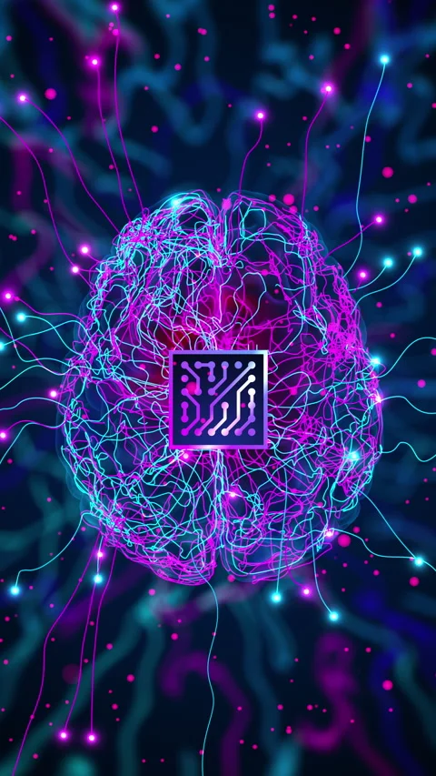 Human brain with an implanted neural chip Stock Footage 342799860
