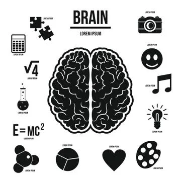 Human brain infographics set, simple style 스톡 일러스트